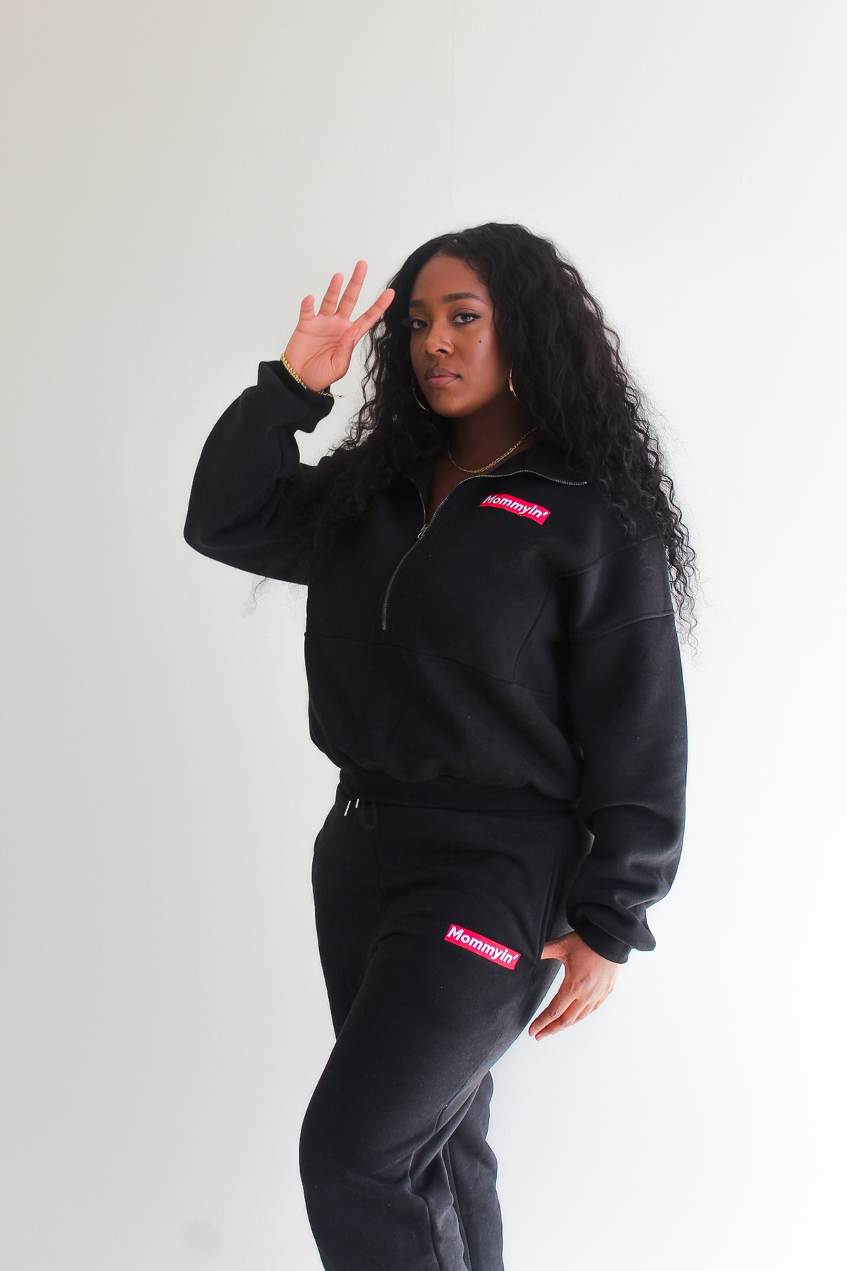 Supreme Mommyin’ Half Zip Sweatsuit - Black