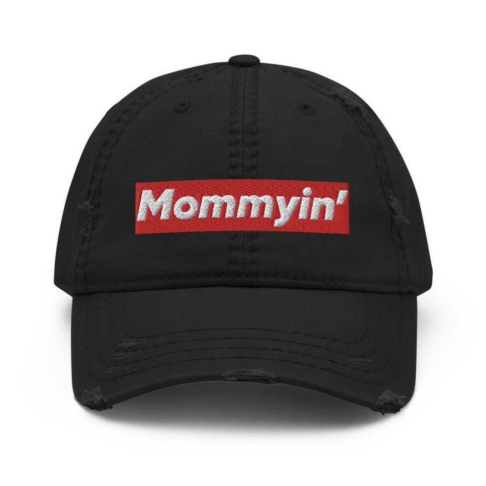 Mommyin Distressed Baseball Cap - Everyday Black